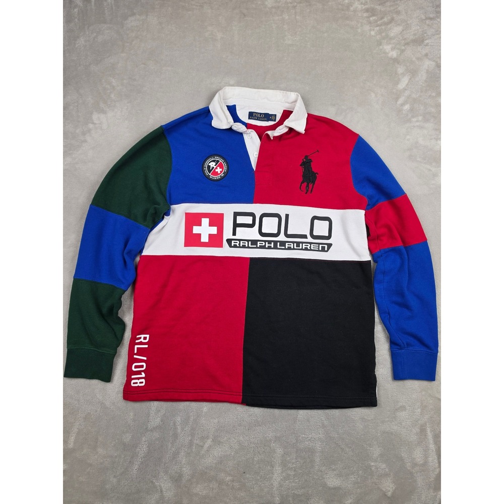 Polo Ralph Lauren Rugby Shirt Mens M Colorblock Downhill Racing Skiing